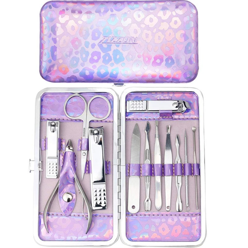 ZIZZON Nail Clippers Kit Manicure Pedicure Set with Holographic Case(Purple) - Image 1